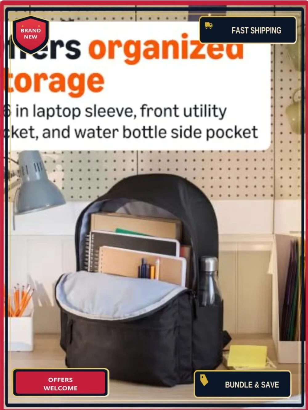 Classic Backpack with Padded Straps, Water Bottle Pockets, Durable